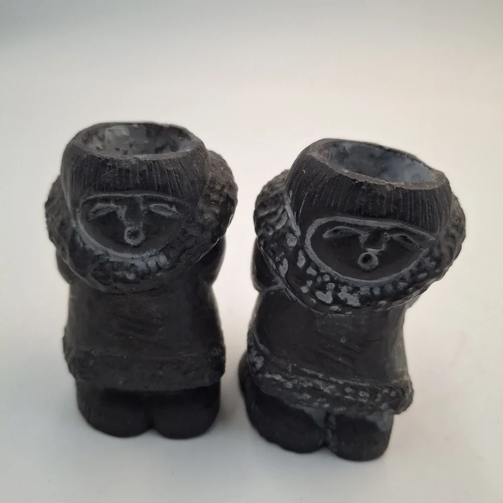 Vintage Authentic Handicraft Eskimo Inuit Figurine Candle Holder Pair 3.25